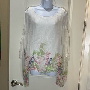 Elena Baldi White Floral Silk Tunic Made in Italy Size Large